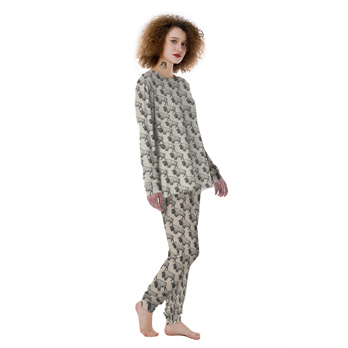 Bison Beige Print Pattern Women's Pajamas-grizzshop