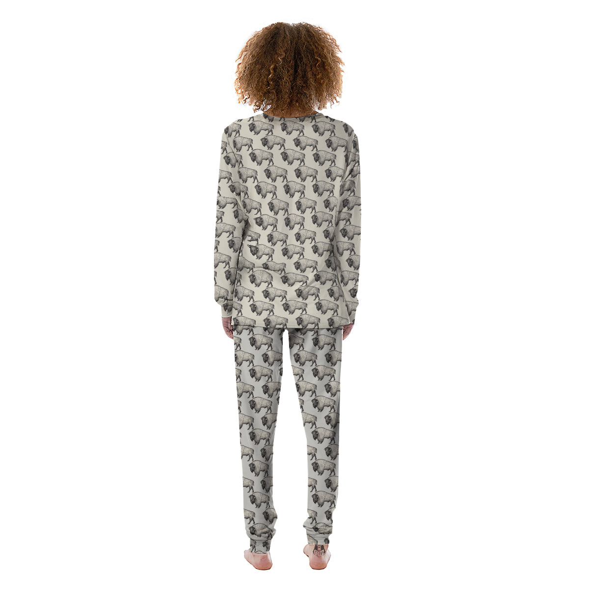 Bison Beige Print Pattern Women's Pajamas-grizzshop