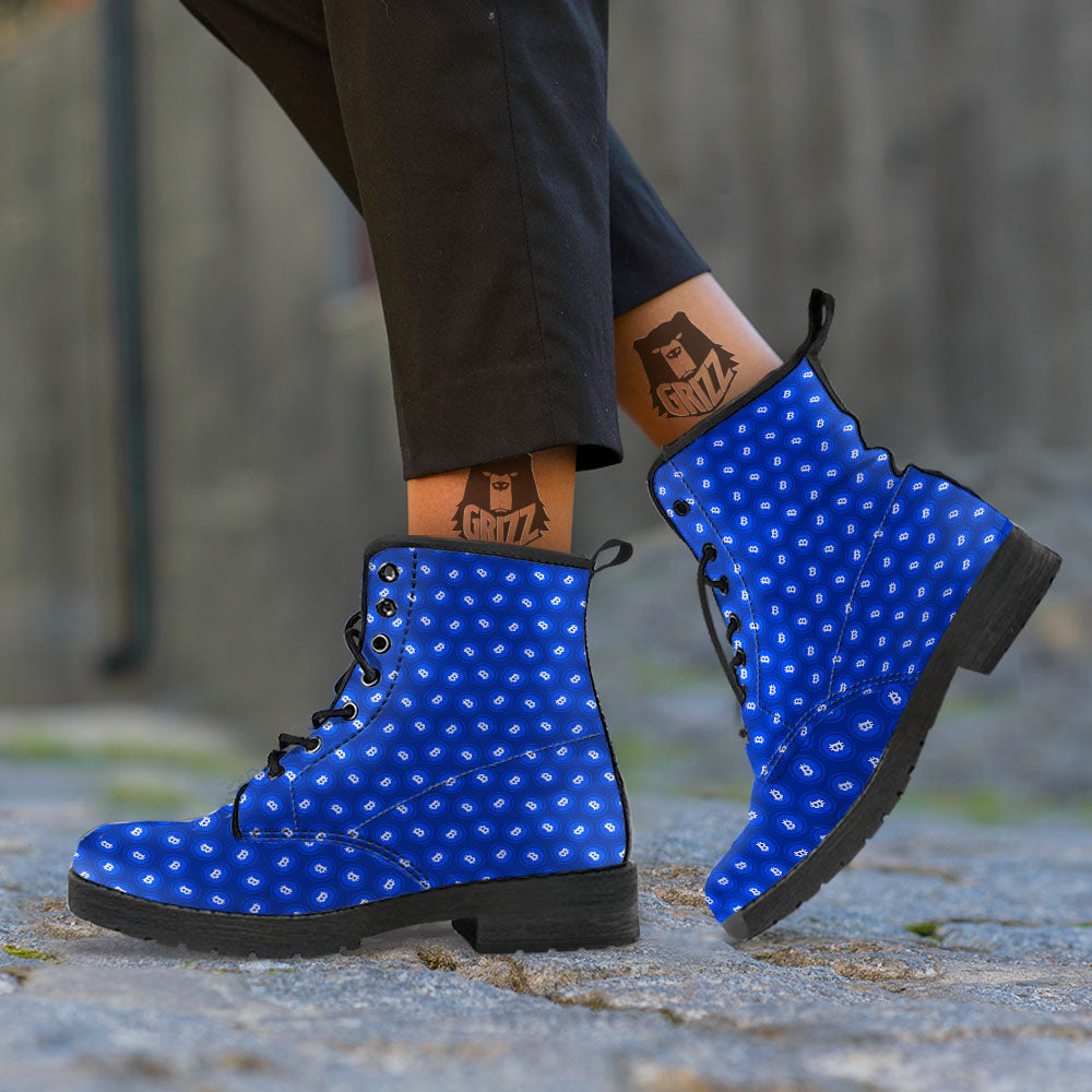 Bitcoin Blue Print Pattern Leather Boots-grizzshop