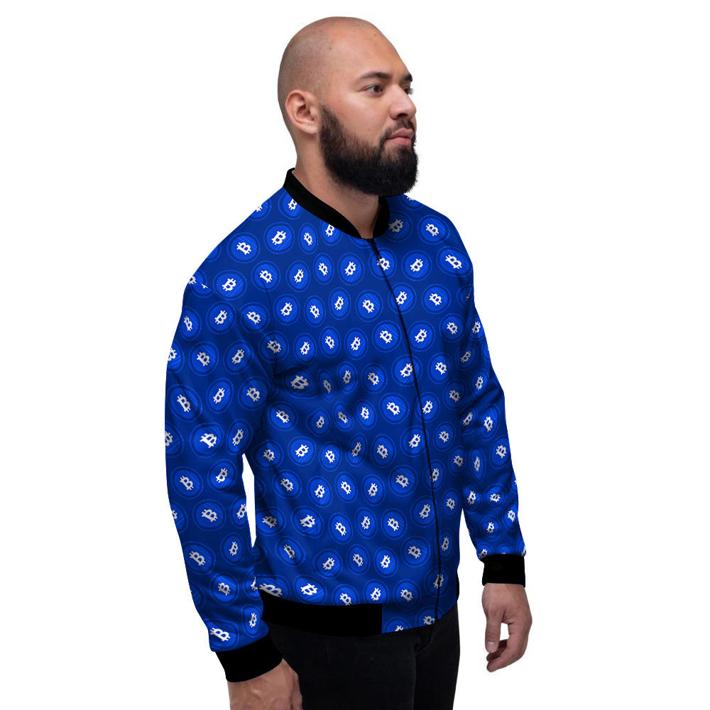 Bitcoin Blue Print Pattern Men's Bomber Jacket-grizzshop