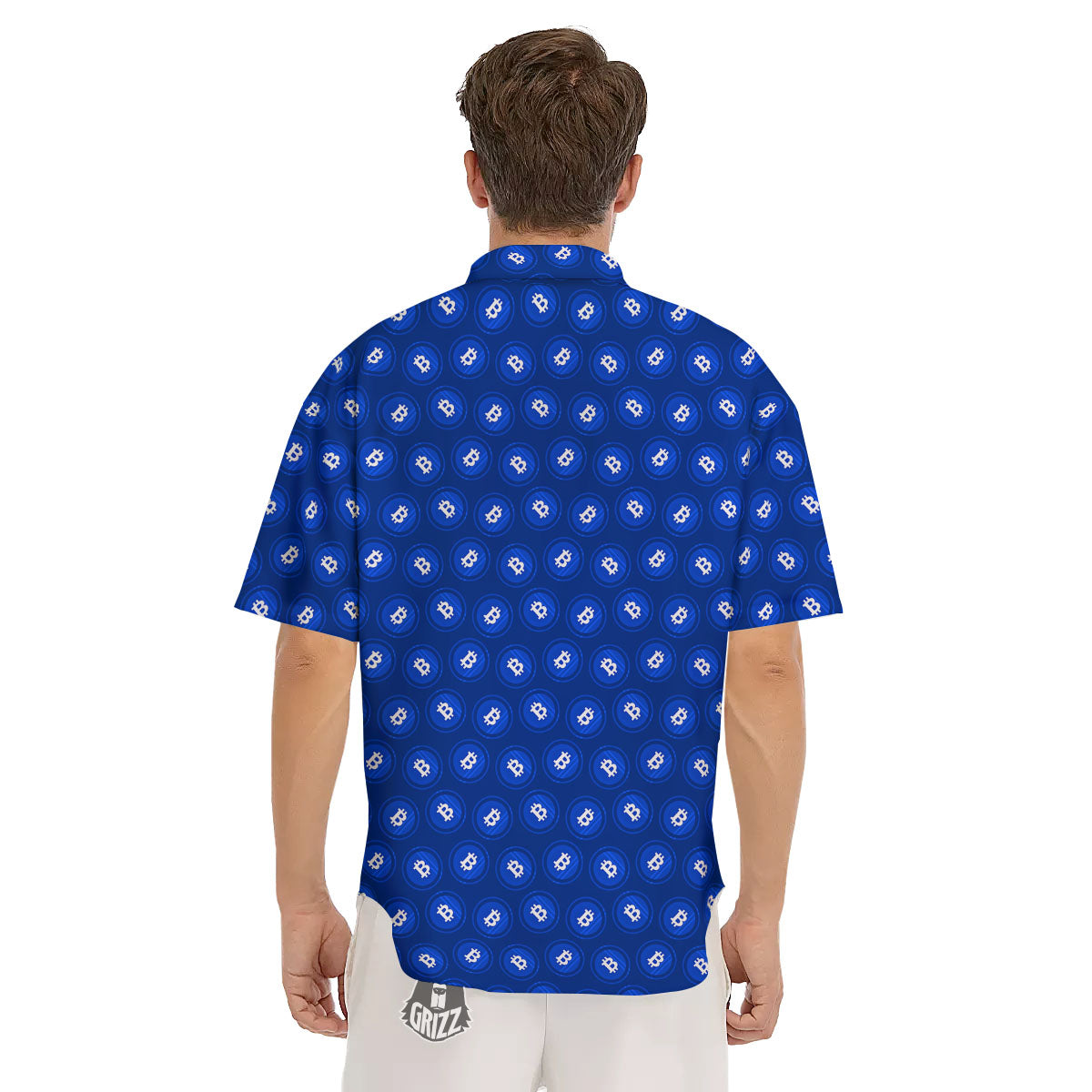 Bitcoin Blue Print Pattern Men's Short Sleeve Shirts-grizzshop