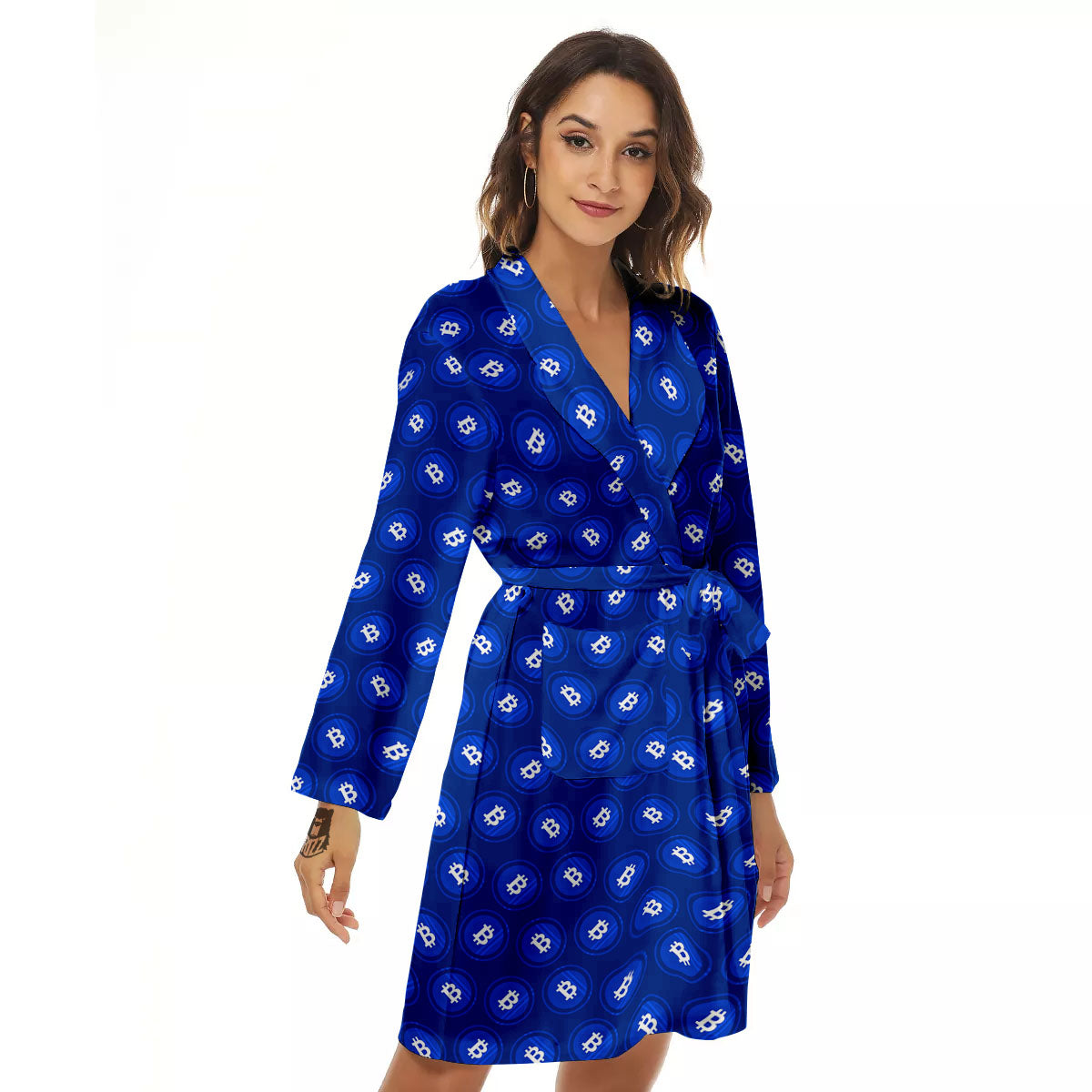 Bitcoin Blue Print Pattern Women's Robe-grizzshop