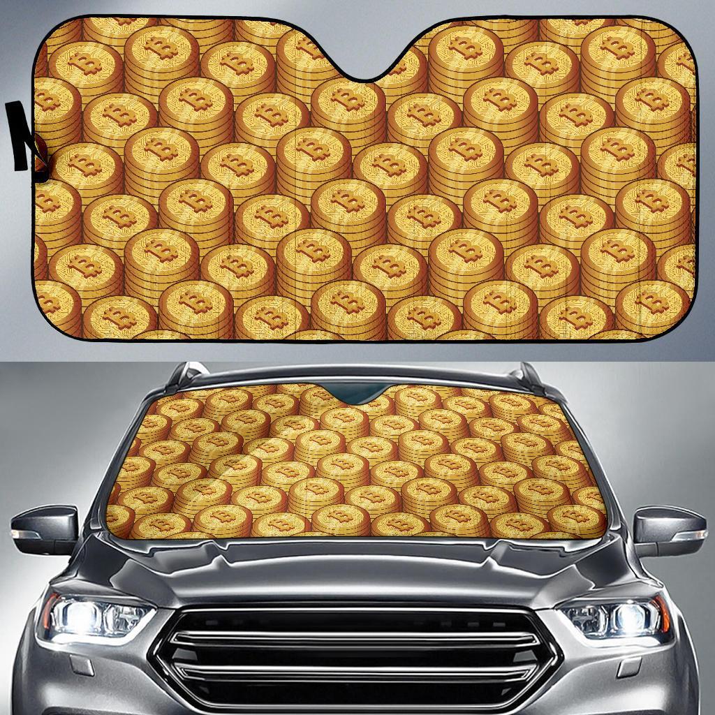 Bitcoin Cryptocurrency Pattern Print Car Sun Shade-grizzshop