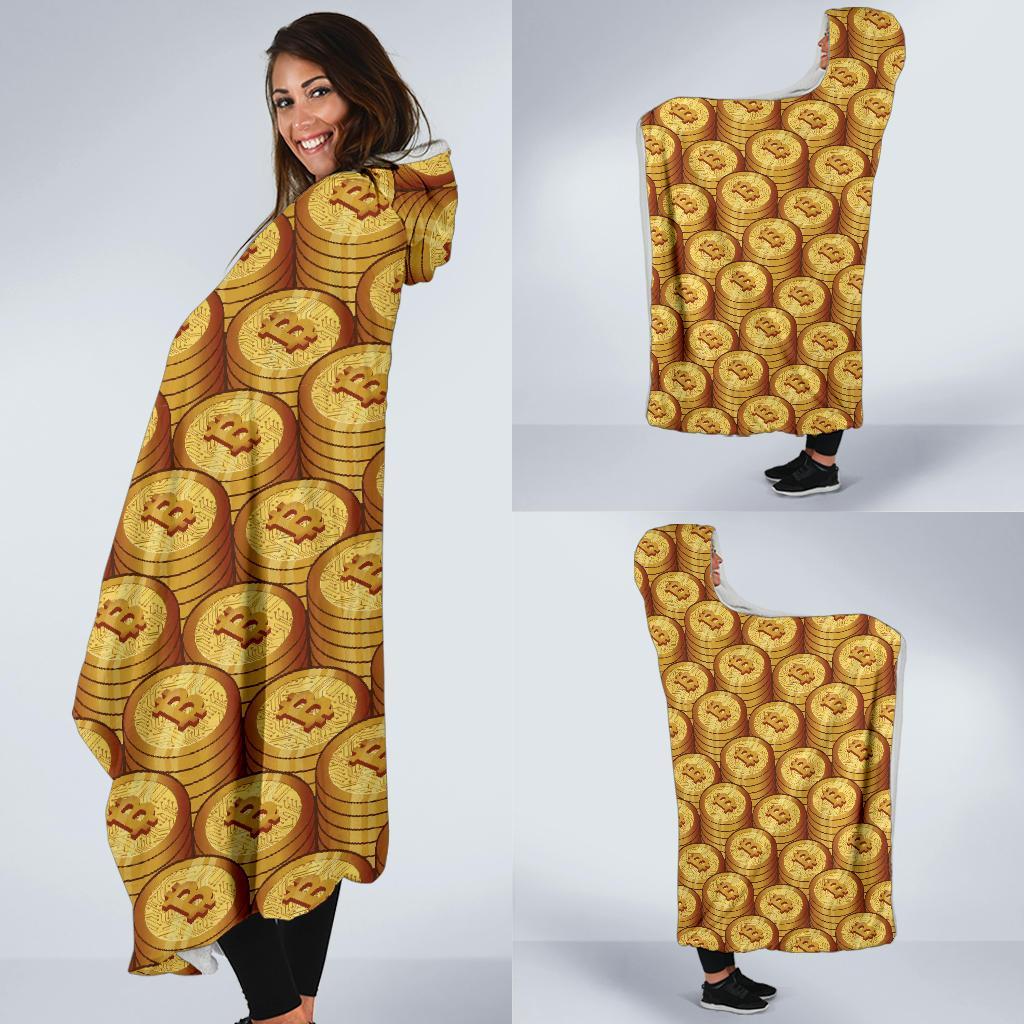 Bitcoin Cryptocurrency Pattern Print Hooded Blanket-grizzshop