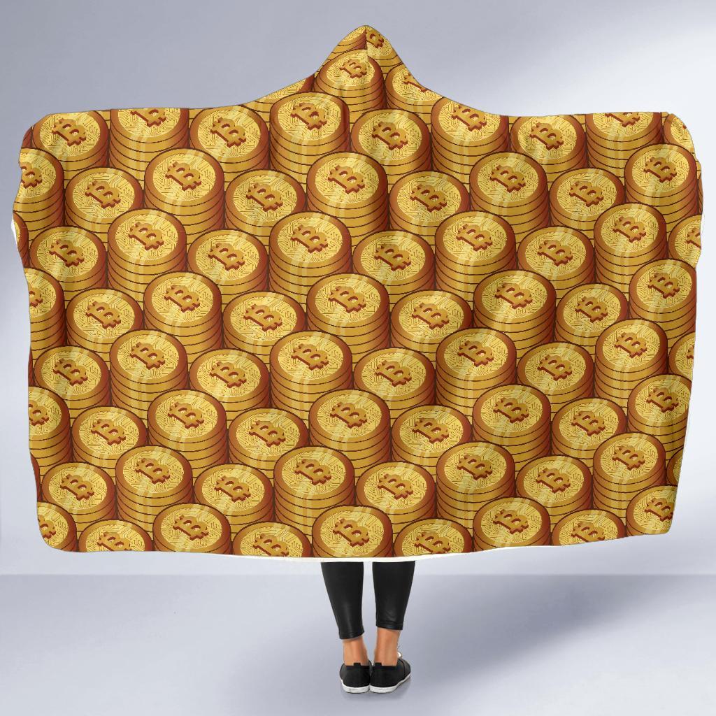 Bitcoin Cryptocurrency Pattern Print Hooded Blanket-grizzshop