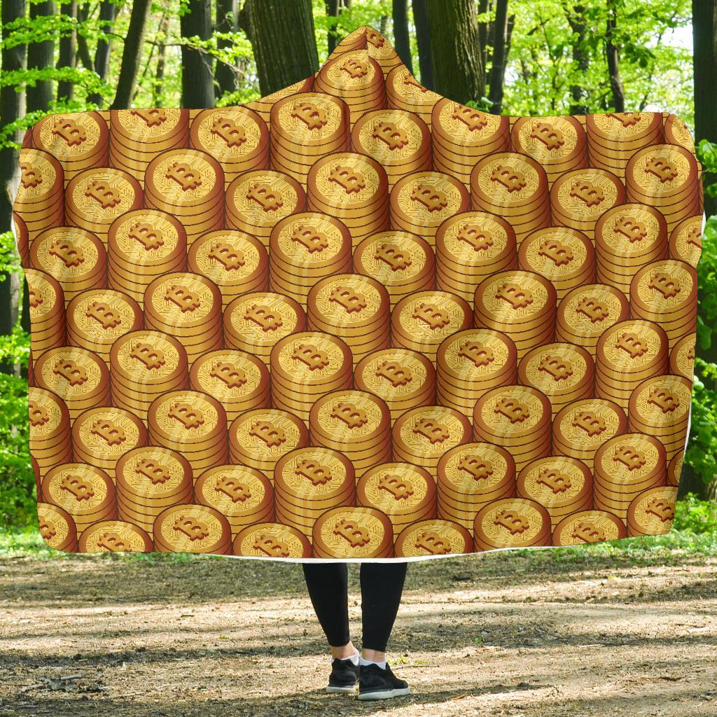 Bitcoin Cryptocurrency Pattern Print Hooded Blanket-grizzshop