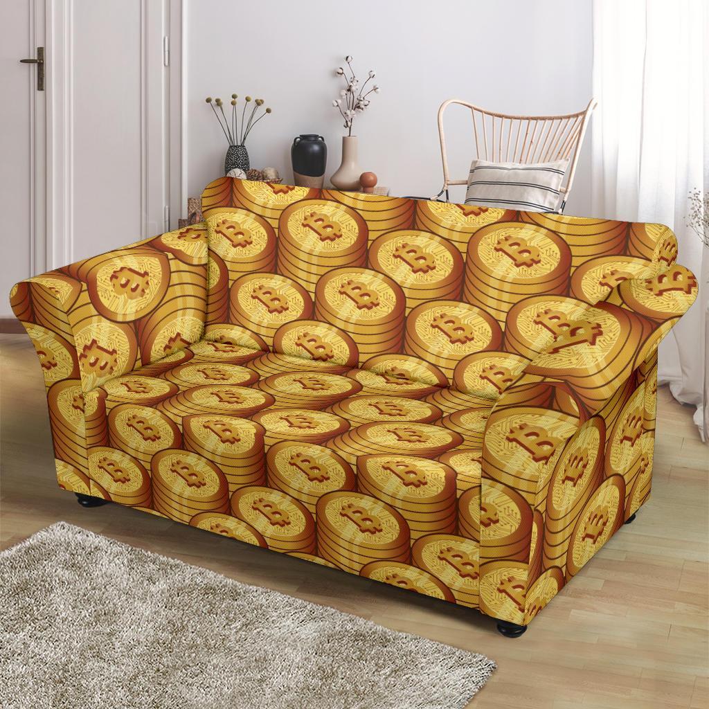 Bitcoin Cryptocurrency Pattern Print Loveseat Cover-grizzshop