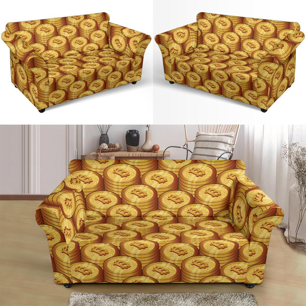 Bitcoin Cryptocurrency Pattern Print Loveseat Cover-grizzshop