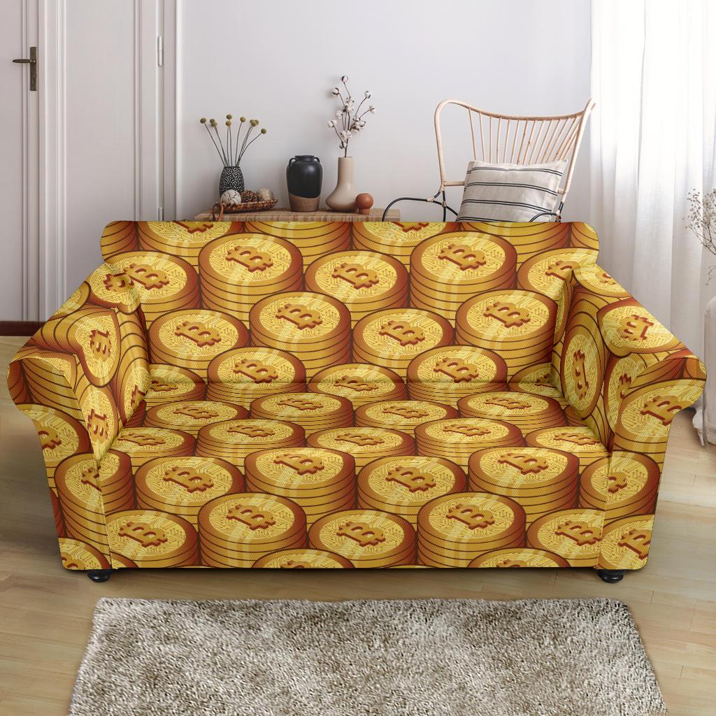 Bitcoin Cryptocurrency Pattern Print Loveseat Cover-grizzshop