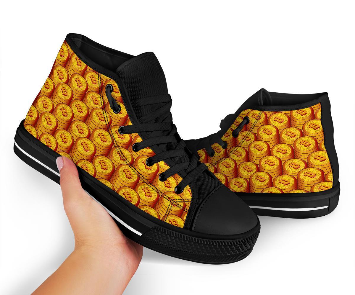 Bitcoin Cryptocurrency Pattern Print Men Women's High Top Shoes-grizzshop