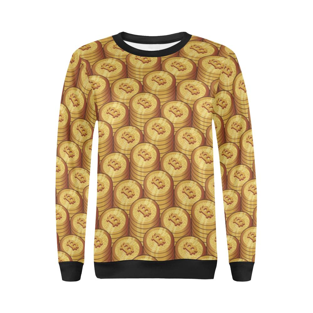 Bitcoin Cryptocurrency Pattern Print Women Crewneck Sweatshirt-grizzshop