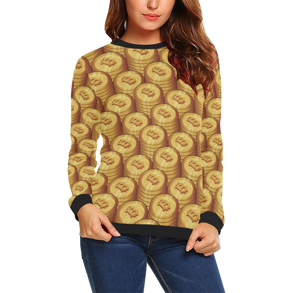 Bitcoin Cryptocurrency Pattern Print Women Crewneck Sweatshirt-grizzshop