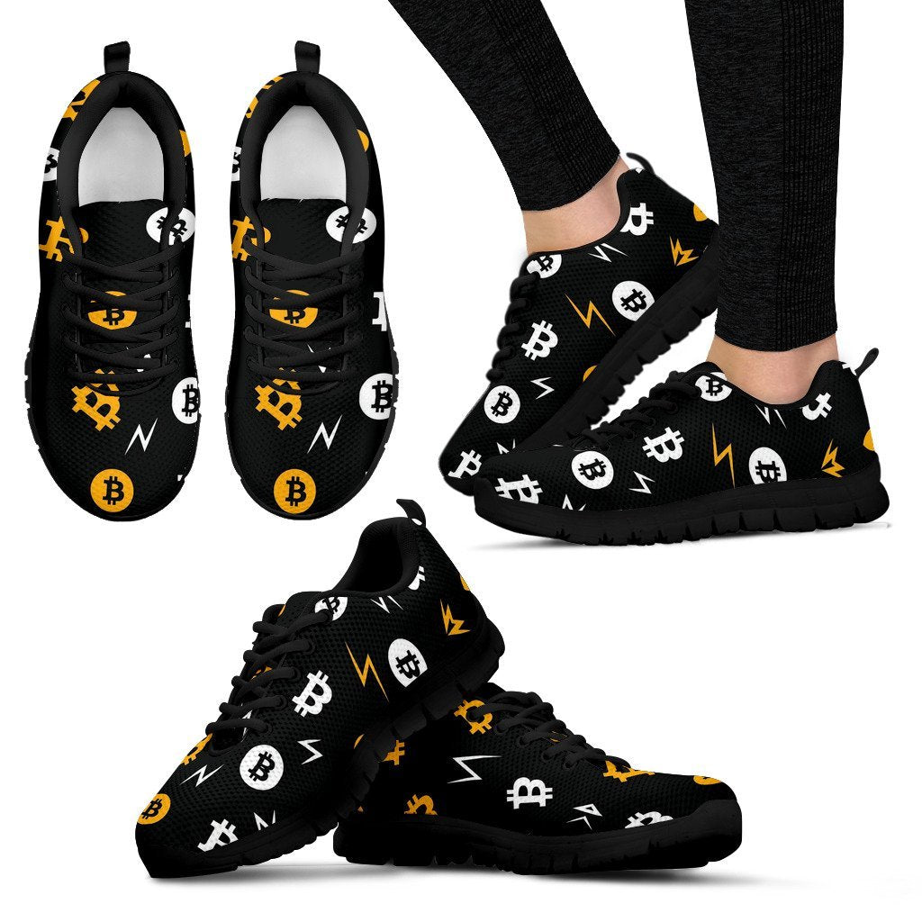 Bitcoin Cryptocurrency Print Pattern Black Sneaker Shoes For Men Women-grizzshop