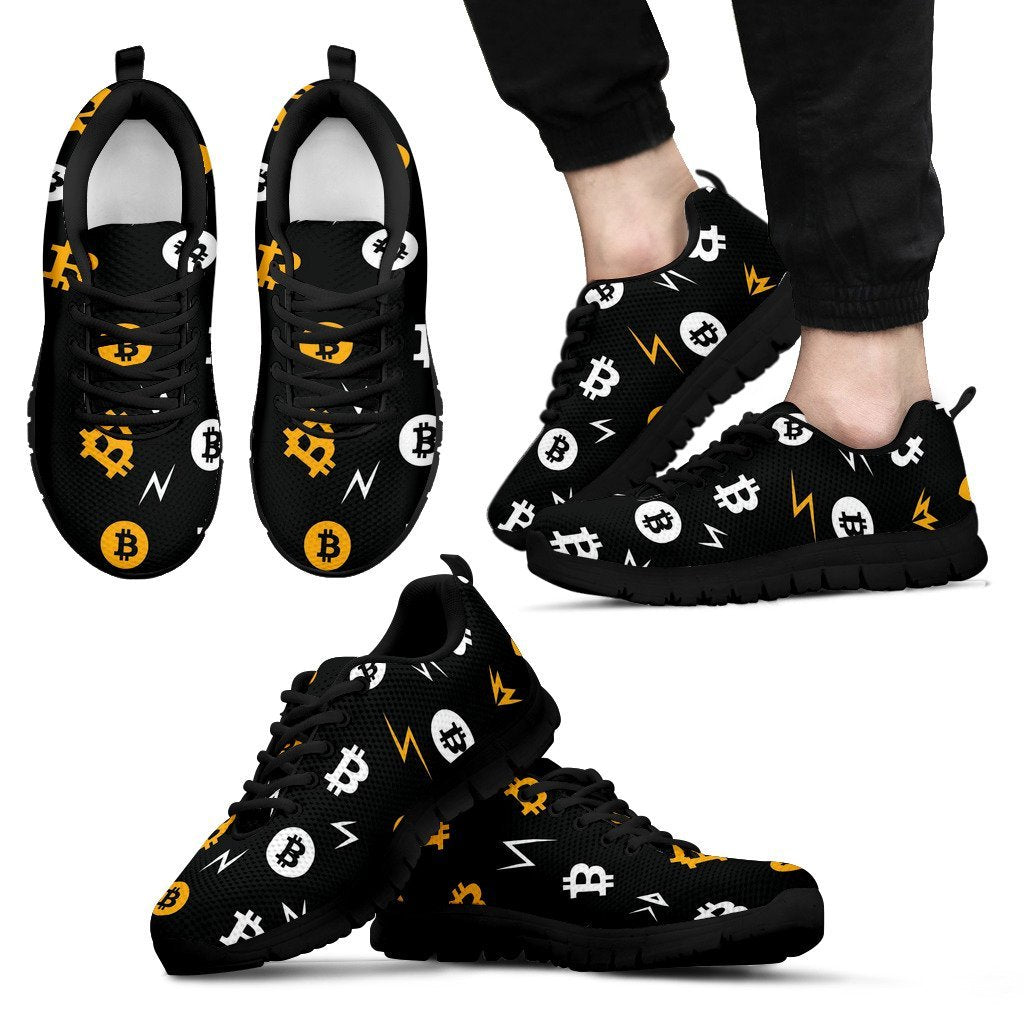 Bitcoin Cryptocurrency Print Pattern Black Sneaker Shoes For Men Women-grizzshop