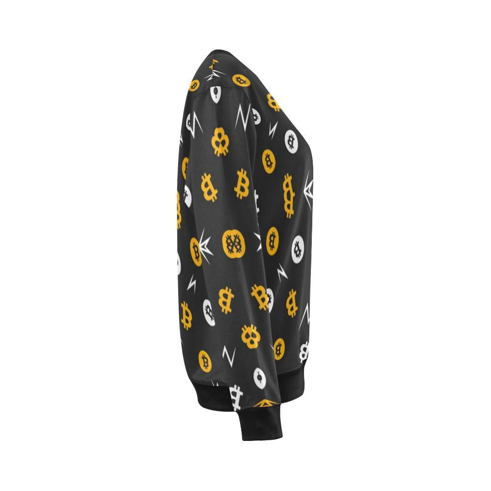 Bitcoin Cryptocurrency Print Pattern Women Crewneck Sweatshirt-grizzshop