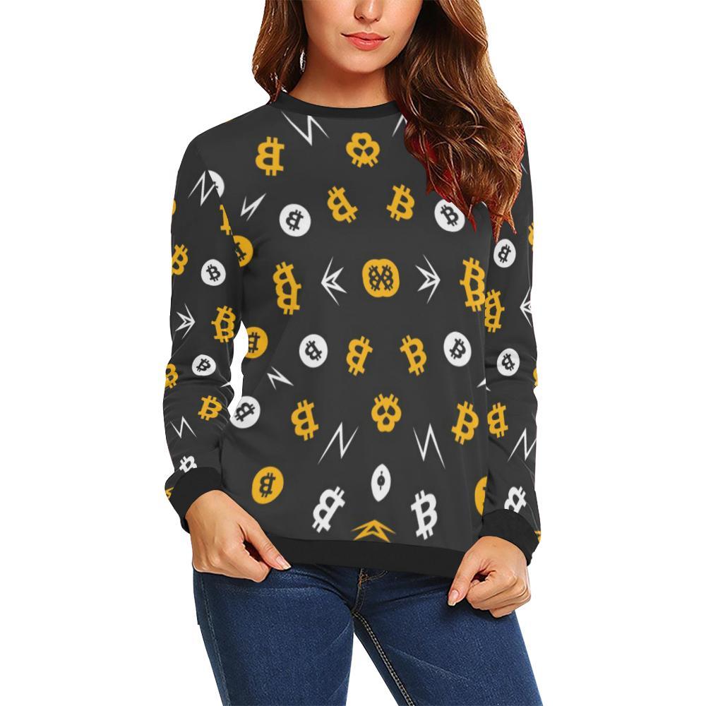 Bitcoin Cryptocurrency Print Pattern Women Crewneck Sweatshirt-grizzshop