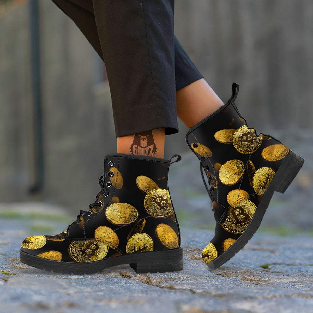 Bitcoin Falling Print Leather Boots-grizzshop