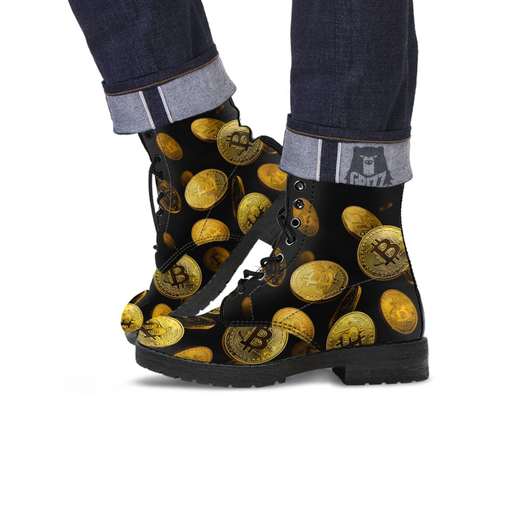 Bitcoin Falling Print Leather Boots-grizzshop