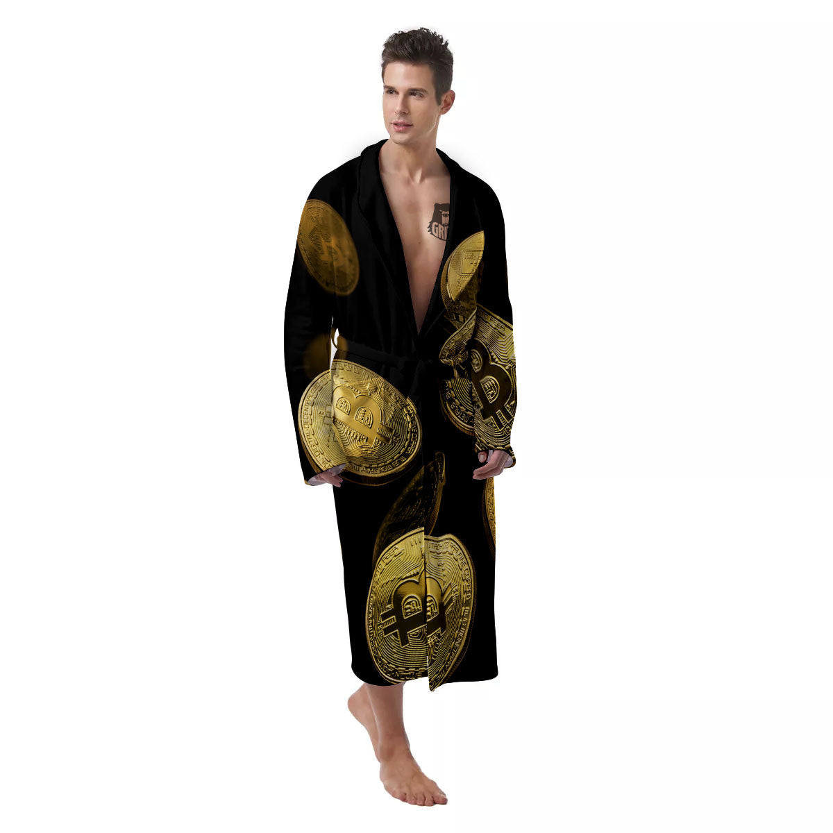 Bitcoin Falling Print Men's Robe-grizzshop