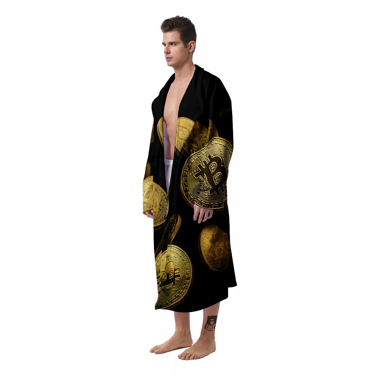 Bitcoin Falling Print Men's Robe-grizzshop