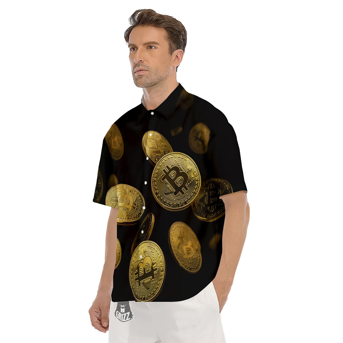 Bitcoin Falling Print Men's Short Sleeve Shirts-grizzshop