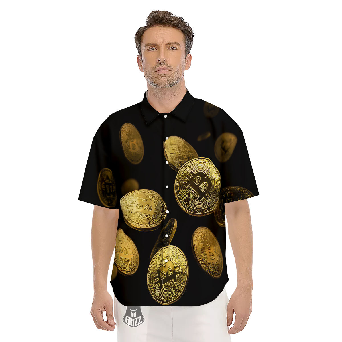 Bitcoin Falling Print Men's Short Sleeve Shirts-grizzshop