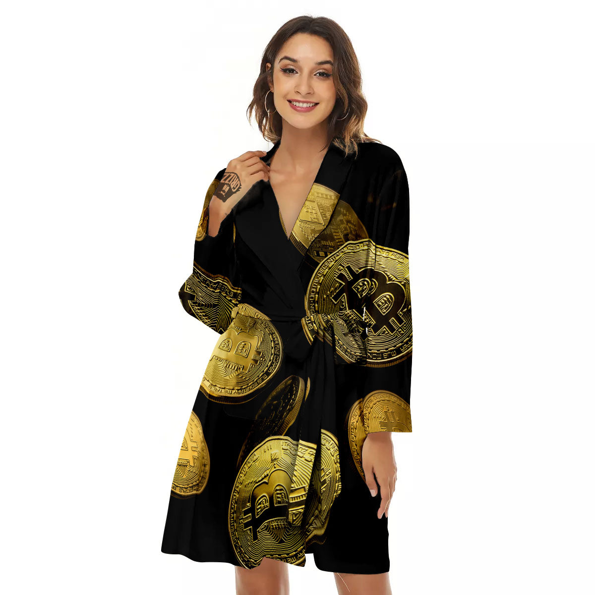 Bitcoin Falling Print Women's Robe-grizzshop