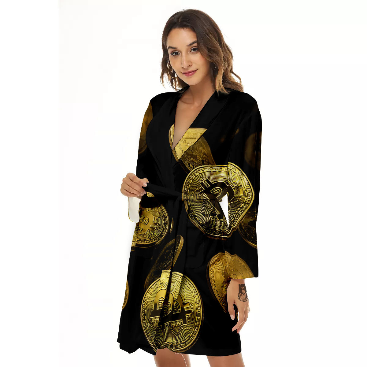 Bitcoin Falling Print Women's Robe-grizzshop
