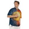 Bitcoin Water And Fire Print Men's Short Sleeve Shirts-grizzshop