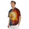 Bitcoin Water And Fire Print Men's Short Sleeve Shirts-grizzshop