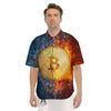 Bitcoin Water And Fire Print Men's Short Sleeve Shirts-grizzshop