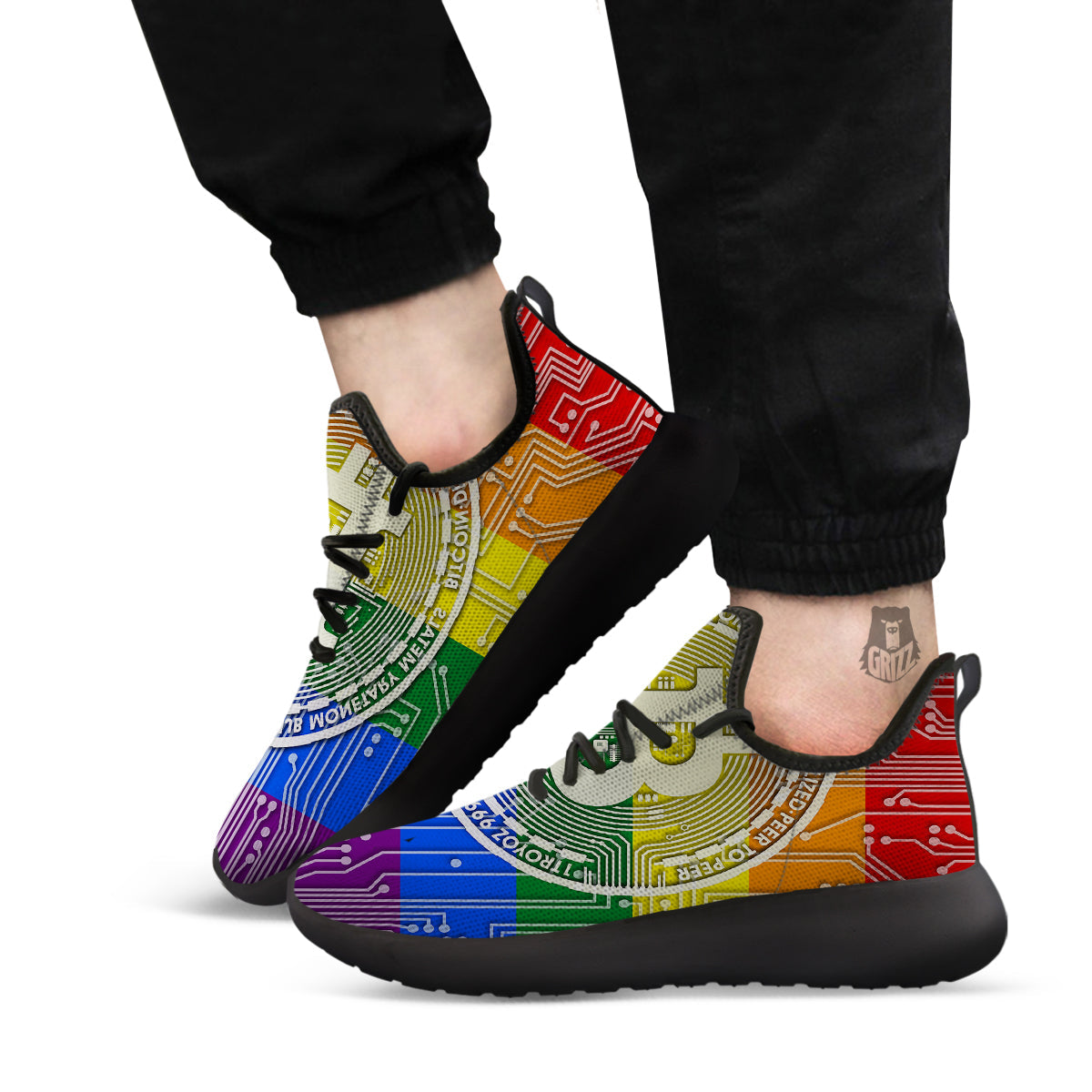 Bitocin LGBT Flag Print Black Athletic Shoes-grizzshop