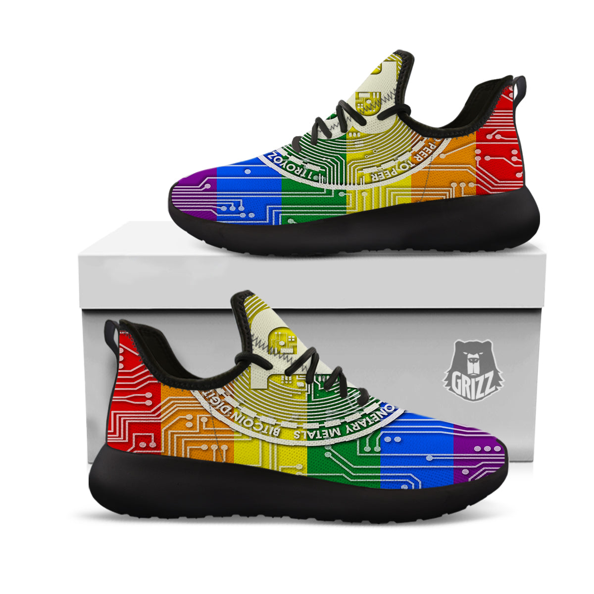 Bitocin LGBT Flag Print Black Athletic Shoes-grizzshop