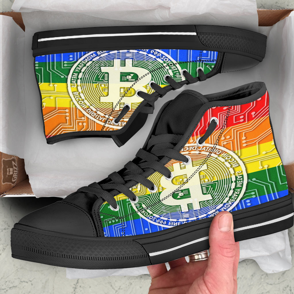 Bitocin LGBT Flag Print Black High Top Shoes-grizzshop