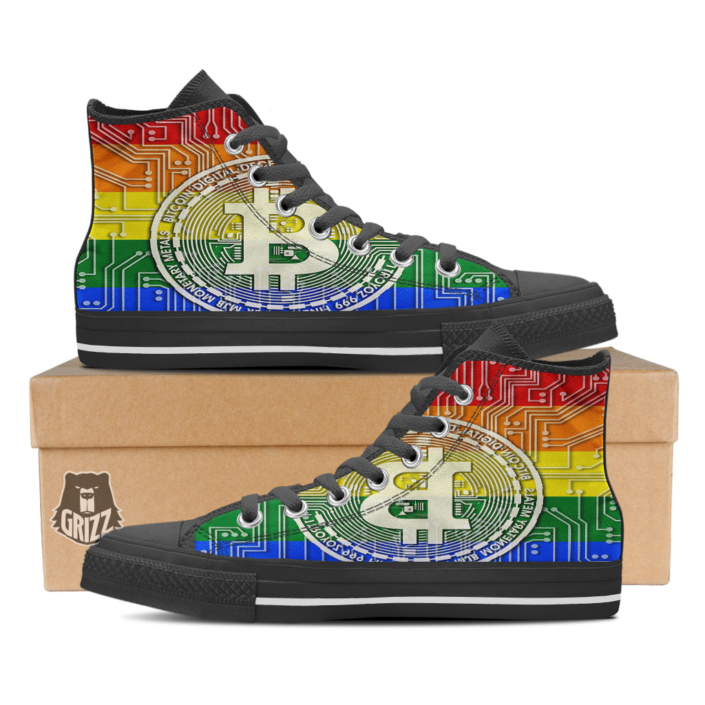 Bitocin LGBT Flag Print Black High Top Shoes-grizzshop