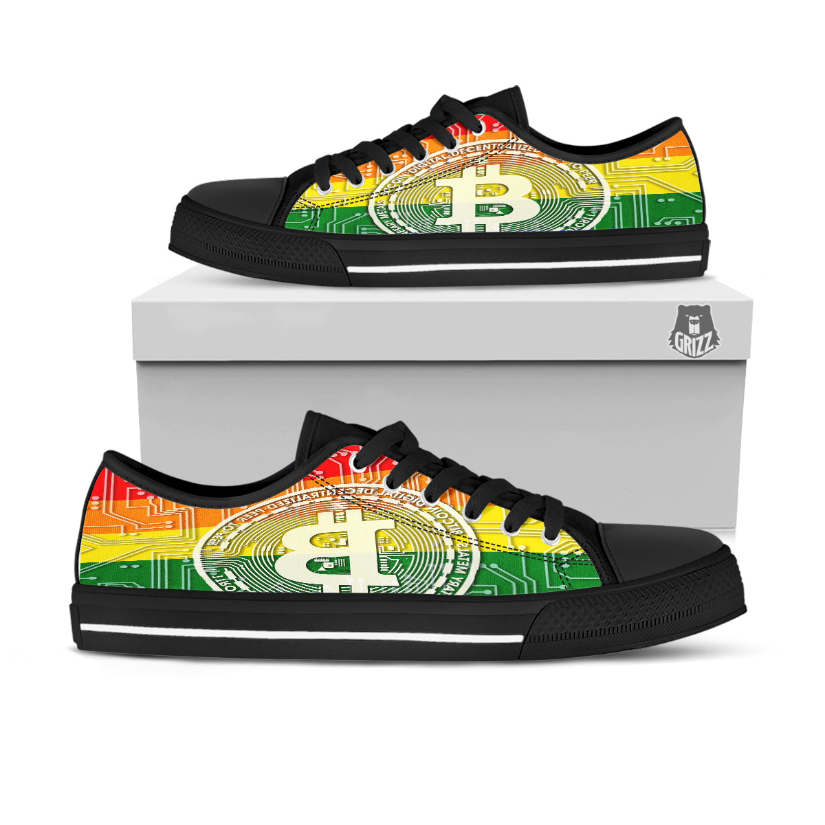 Bitocin LGBT Flag Print Black Low Top Shoes-grizzshop