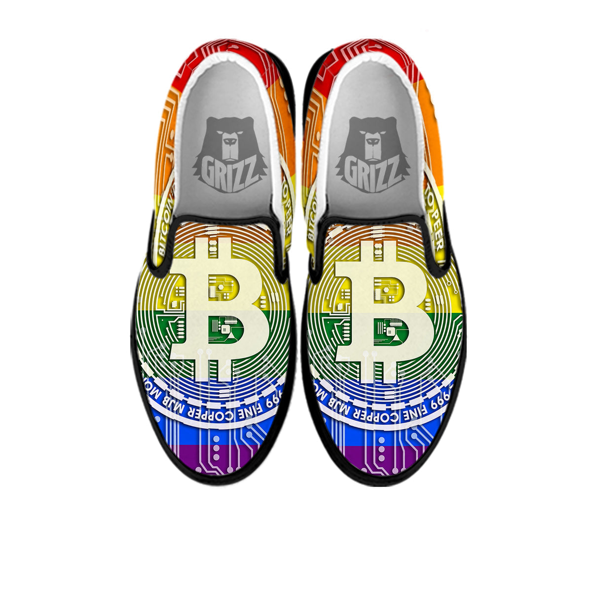 Bitocin LGBT Flag Print Black Slip On Shoes-grizzshop