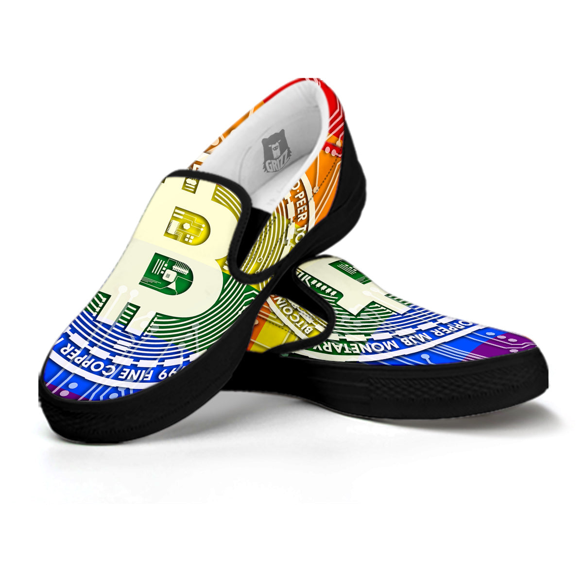 Bitocin LGBT Flag Print Black Slip On Shoes-grizzshop