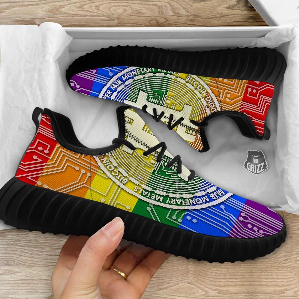 Bitocin LGBT Flag Print Black Walking Shoes-grizzshop