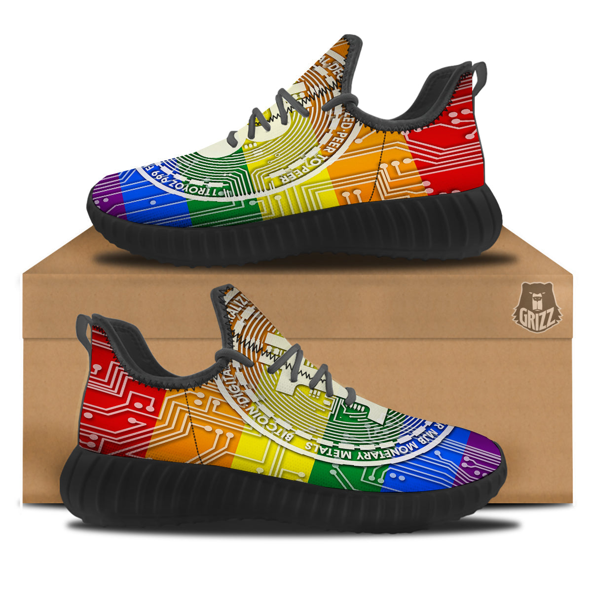 Bitocin LGBT Flag Print Black Walking Shoes-grizzshop