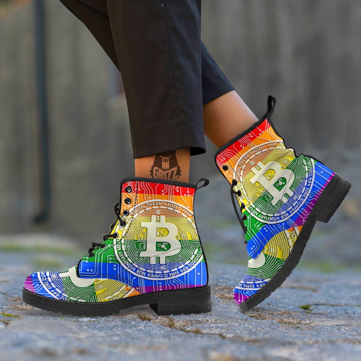 Bitocin LGBT Flag Print Leather Boots-grizzshop