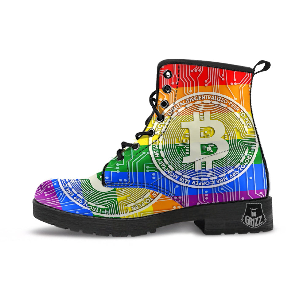 Bitocin LGBT Flag Print Leather Boots-grizzshop