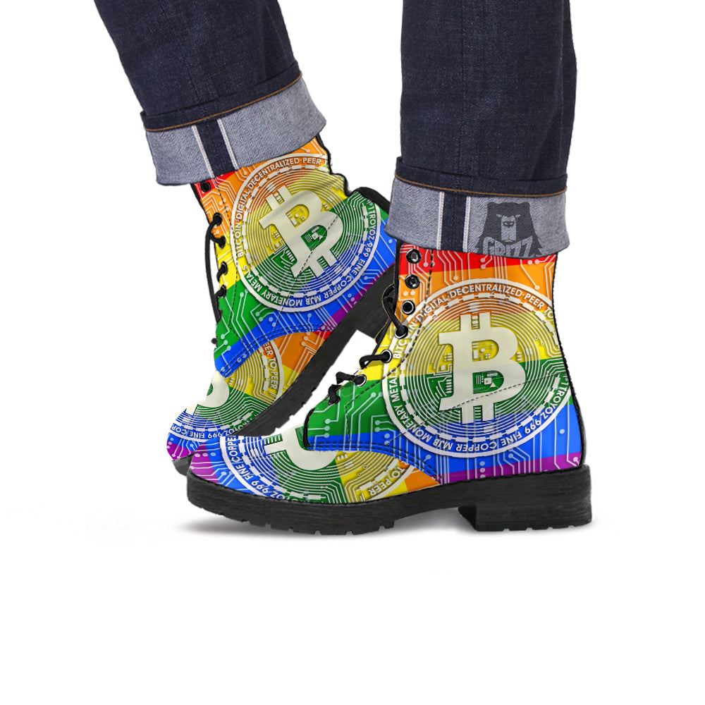 Bitocin LGBT Flag Print Leather Boots-grizzshop