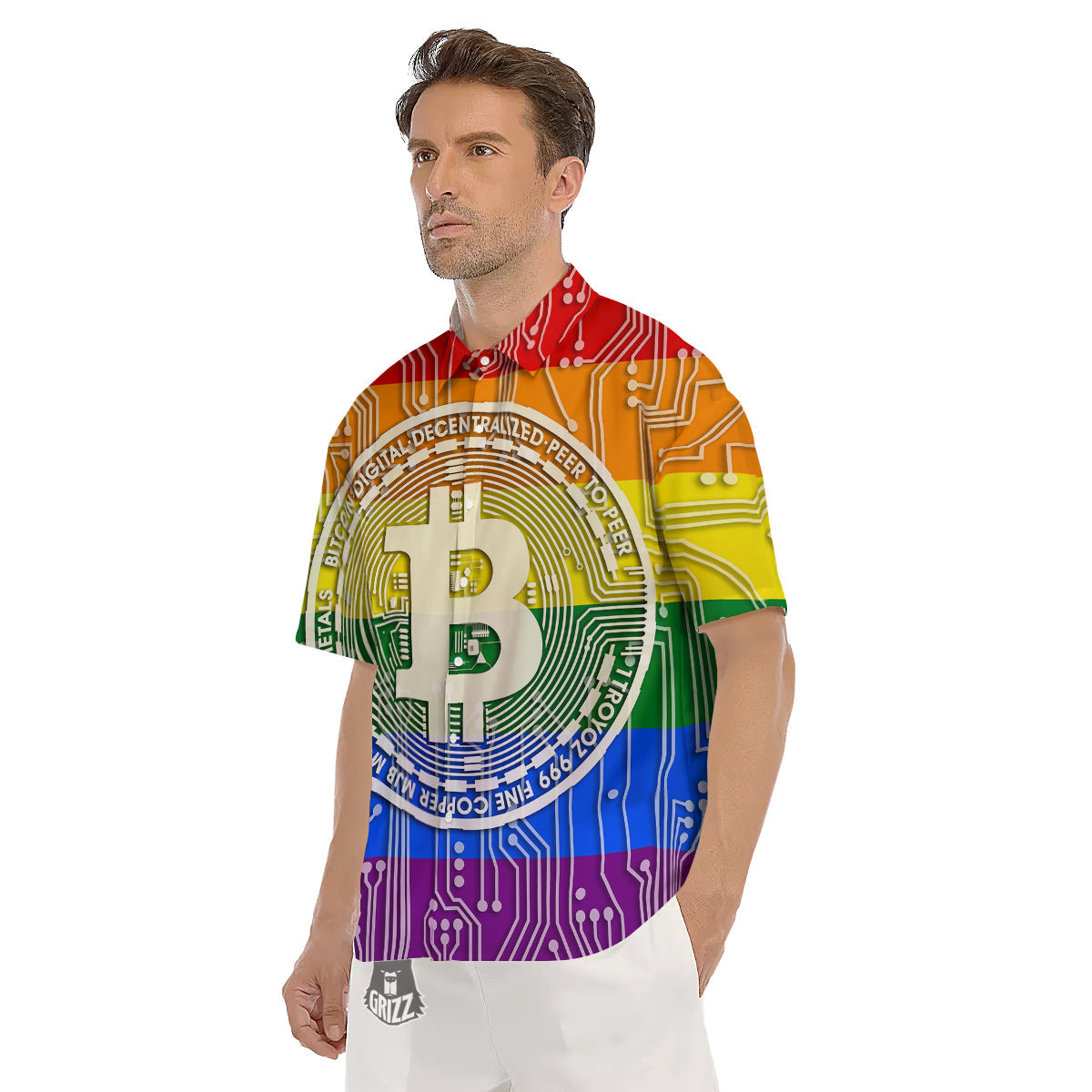 Bitocin LGBT Flag Print Men's Short Sleeve Shirts-grizzshop