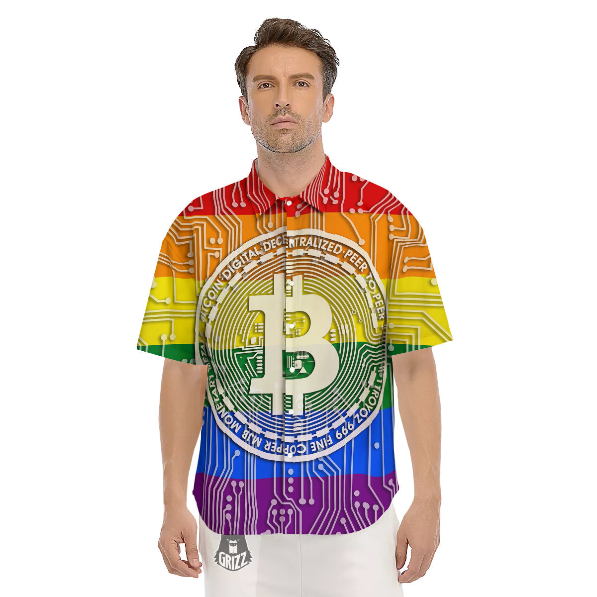 Bitocin LGBT Flag Print Men's Short Sleeve Shirts-grizzshop