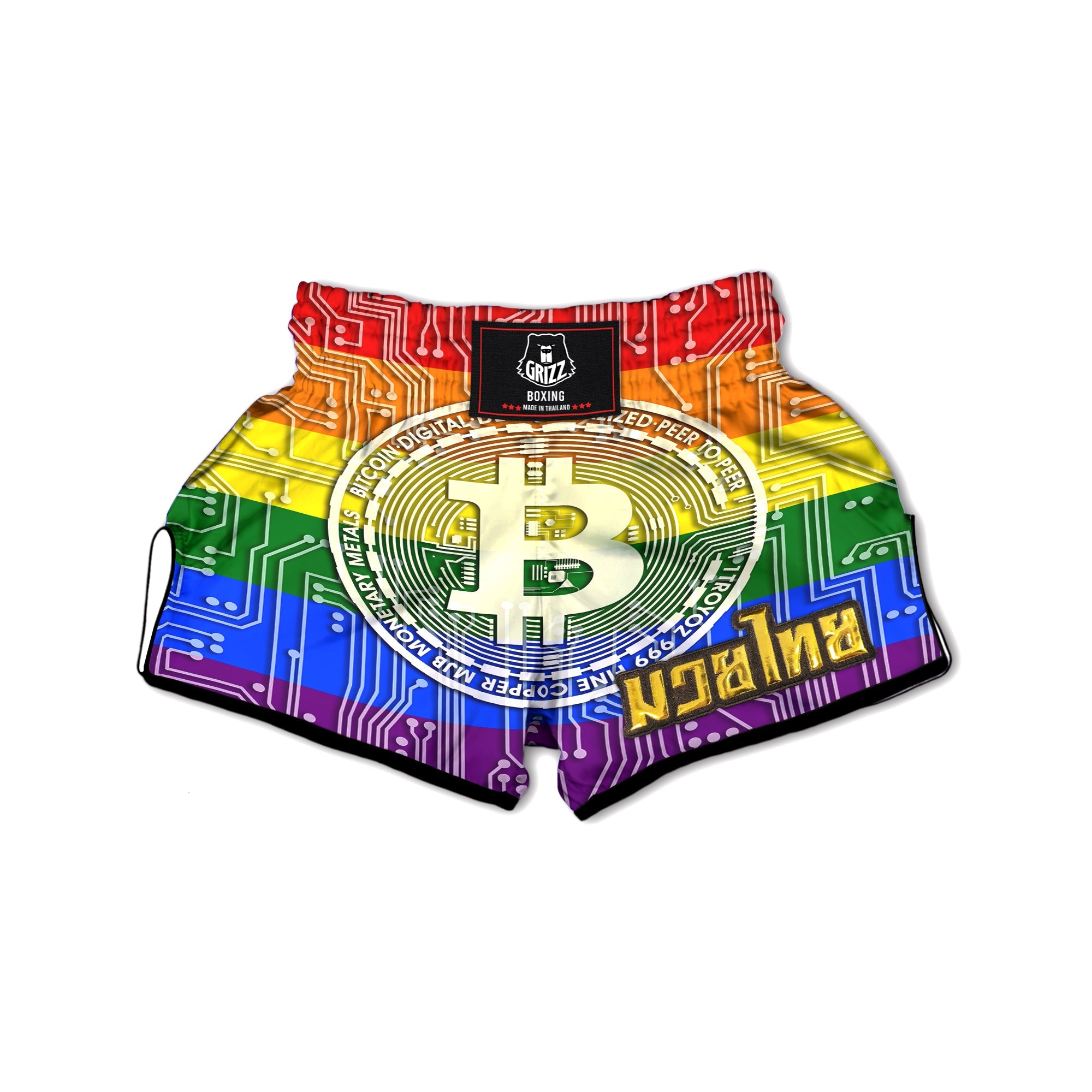 Bitocin LGBT Flag Print Muay Thai Boxing Shorts-grizzshop