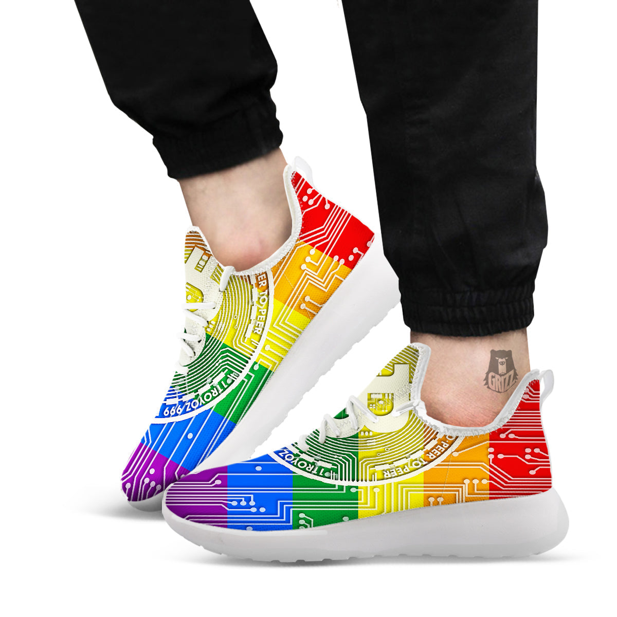 Bitocin LGBT Flag Print White Athletic Shoes-grizzshop