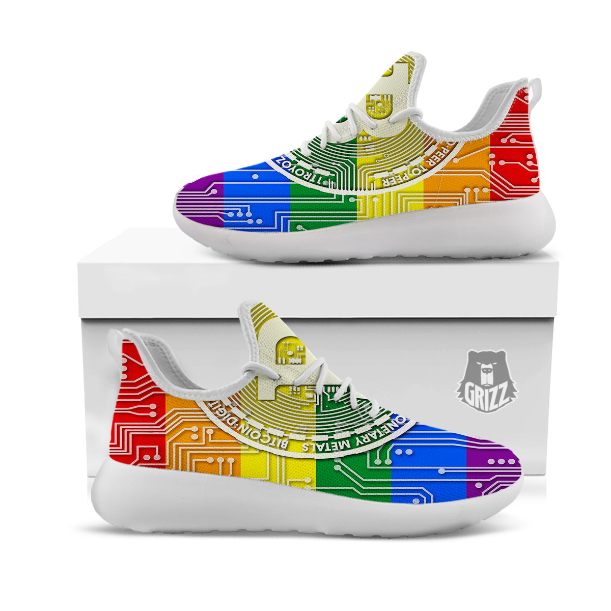 Bitocin LGBT Flag Print White Athletic Shoes-grizzshop