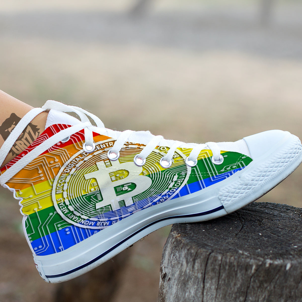 Bitocin LGBT Flag Print White High Top Shoes-grizzshop