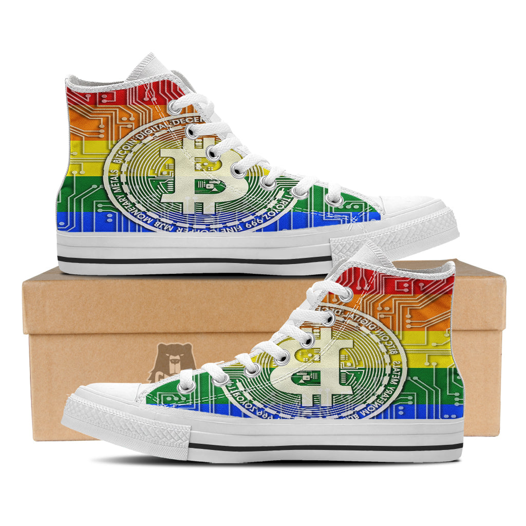 Bitocin LGBT Flag Print White High Top Shoes-grizzshop